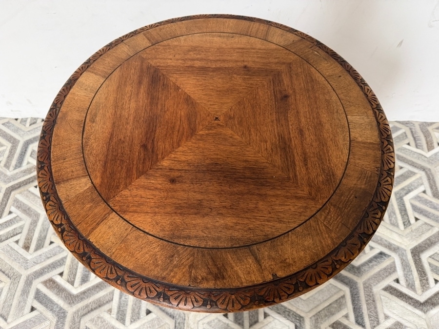 Just Added - Vintage Carved Wooden Round Side Table 25W X 25H [Photo 6]