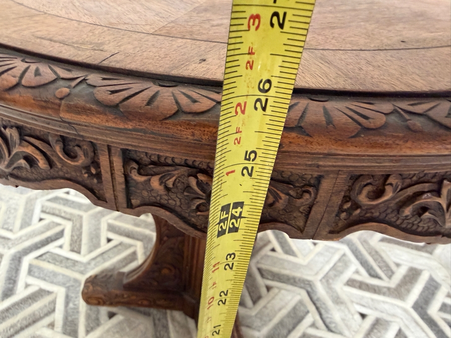 Just Added - Vintage Carved Wooden Round Side Table 25W X 25H [Photo 9]