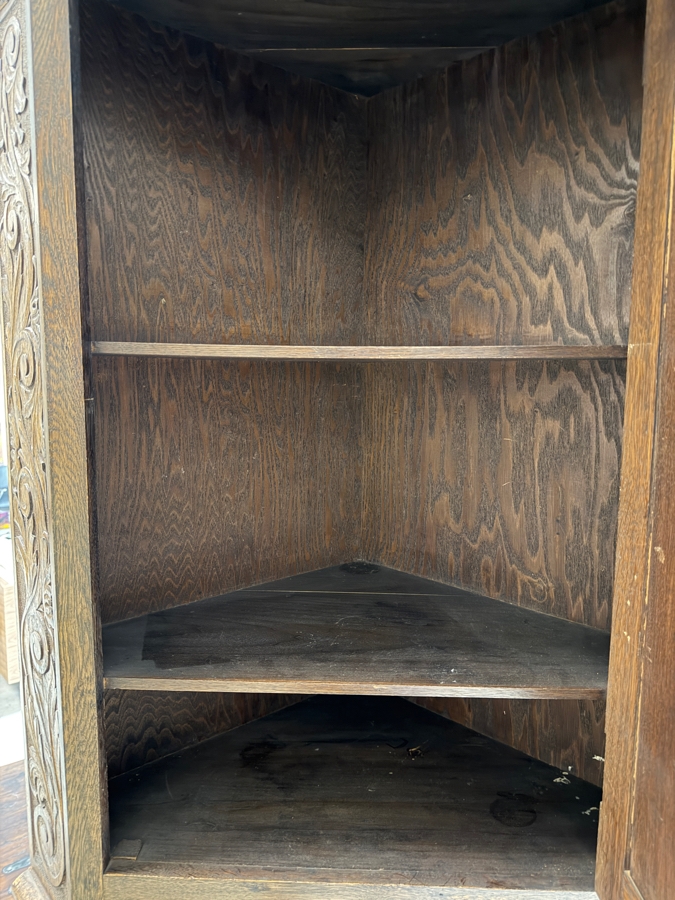 Just Added - Antique Carved Wooden 2-Piece Corner Cupboard Cabinet 34W X 18D X 88.5H [Photo 4]