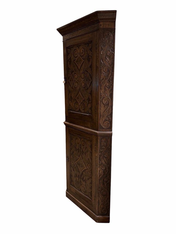 Just Added - Antique Carved Wooden 2-Piece Corner Cupboard Cabinet 34W X 18D X 88.5H [Photo 2]