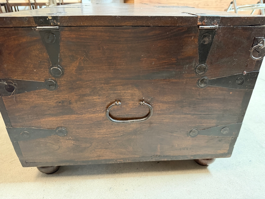 Just Added - Crate & Barrel Taka Trunk Coffee Table Featuring Hinged Lids And Rustic Metal Hardware 44W X 25D X 18H [Photo 5]