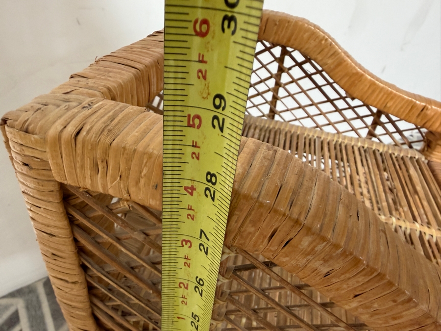 Just Added - Vintage Small Tattan Etagere 12.5W X 28H And Small Wicker Round Side Table 14W X 14H [Photo 4]