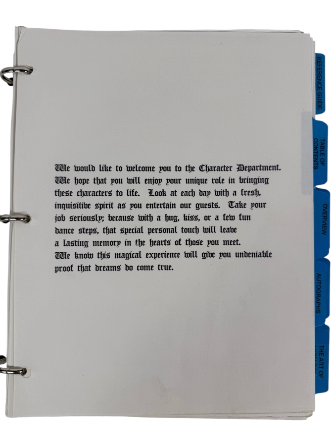 Just Added - Walt Disney World Manual For Disney Cast Members In The Character Department Showing Traits And Signatures Of Walt Disney Cast Characters