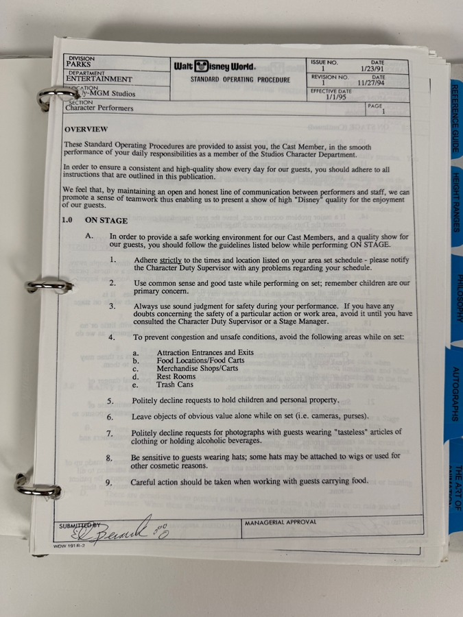 Just Added - Walt Disney World Manual For Disney Cast Members In The Character Department Showing Traits And Signatures Of Walt Disney Cast Characters [Photo 2]