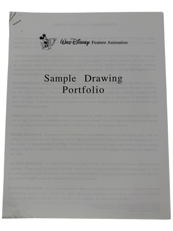 Just Added - Walt Disney Feature Animation Sample Drawing Portfolio Guide - See Photos