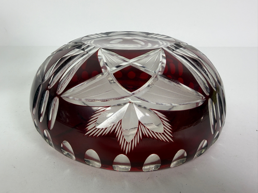 Just Added - Vintage Bohemian Cut Crystal Ruby Red Ashtray 7W X 3H [Photo 4]