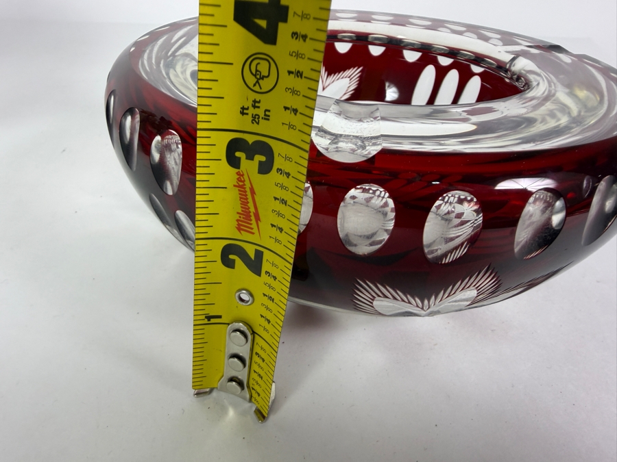 Just Added - Vintage Bohemian Cut Crystal Ruby Red Ashtray 7W X 3H [Photo 6]