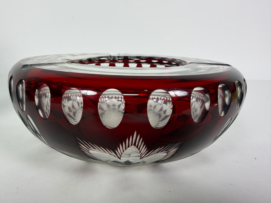 Just Added - Vintage Bohemian Cut Crystal Ruby Red Ashtray 7W X 3H [Photo 3]