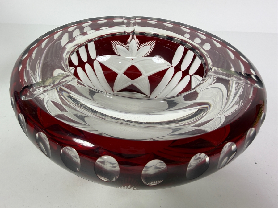 Just Added - Vintage Bohemian Cut Crystal Ruby Red Ashtray 7W X 3H [Photo 2]