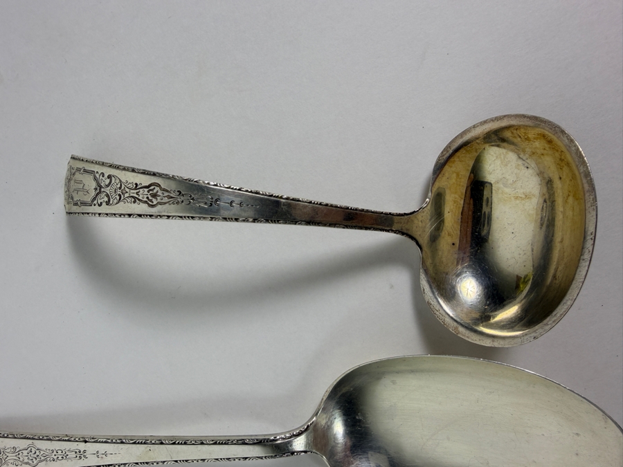 (3) Sterling Silver Serving Spoons 8.75'L And (1) Sterling Silver Ladle 5.5'L 245.4g ($556 Melt Value) [Photo 3]