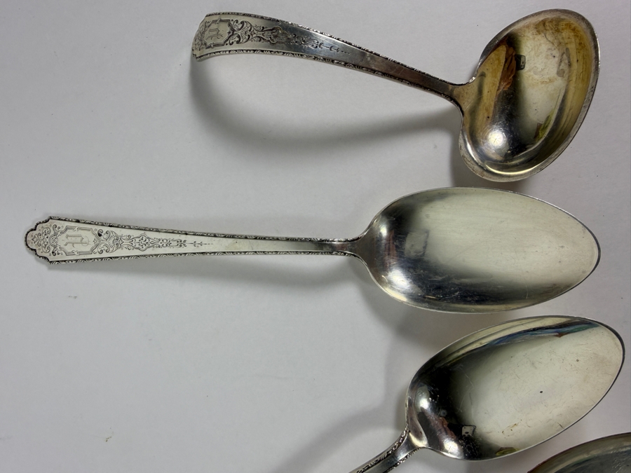 (3) Sterling Silver Serving Spoons 8.75'L And (1) Sterling Silver Ladle 5.5'L 245.4g ($556 Melt Value) [Photo 4]