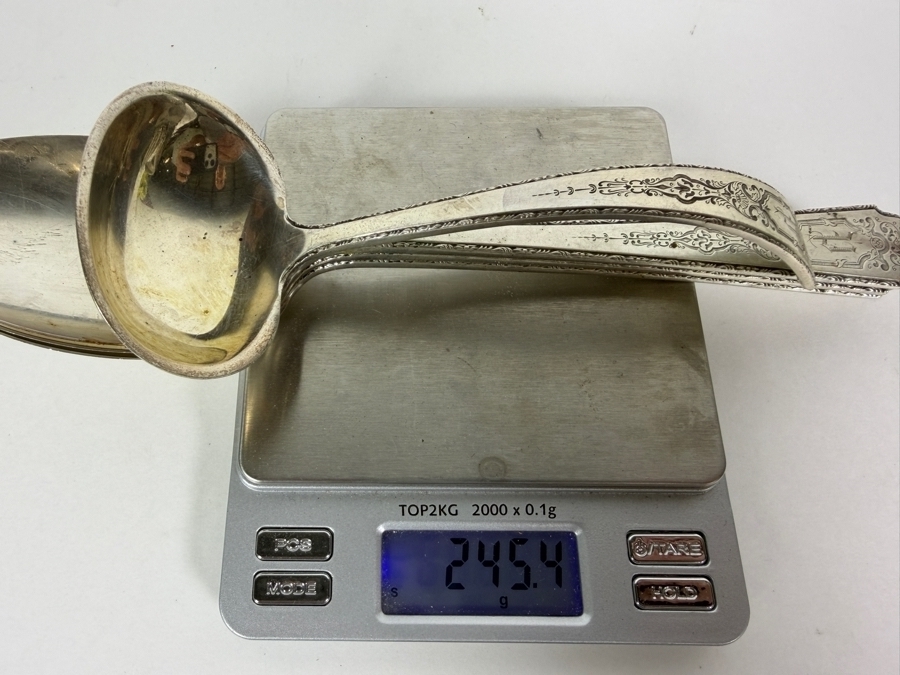 (3) Sterling Silver Serving Spoons 8.75'L And (1) Sterling Silver Ladle 5.5'L 245.4g ($556 Melt Value) [Photo 8]