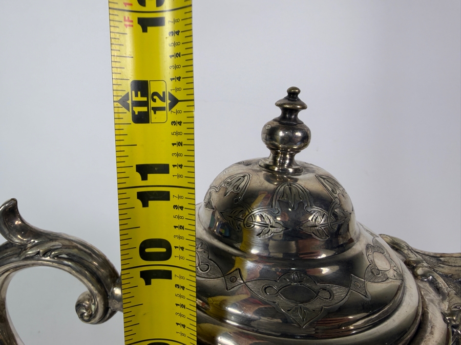 Stunning Antique Victorian Era Silverplate Pitcher With Hinged Lid (Bottom Round Plate Needs Welding Repair) 12H [Photo 12]