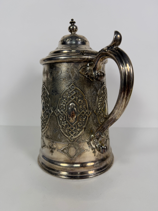 Stunning Antique Victorian Era Silverplate Pitcher With Hinged Lid (Bottom Round Plate Needs Welding Repair) 12H [Photo 6]