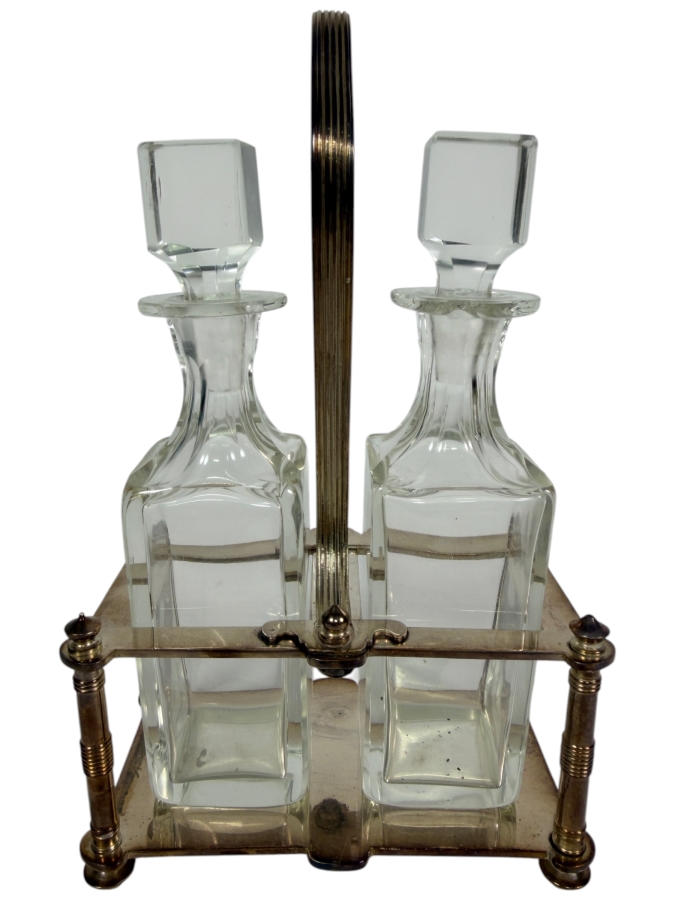 Christofle France Silverplate Cruet Set (One Bottle Has Slight Chip In Rim) 8.5H