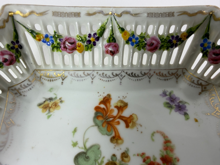 Antique Hand-painted Porcelain Dish With Reticulated Open-Lattice Design By Union T In Czechoslovakia Kenilworth Studios 8.5W X 8D X 2.25H [Photo 3]