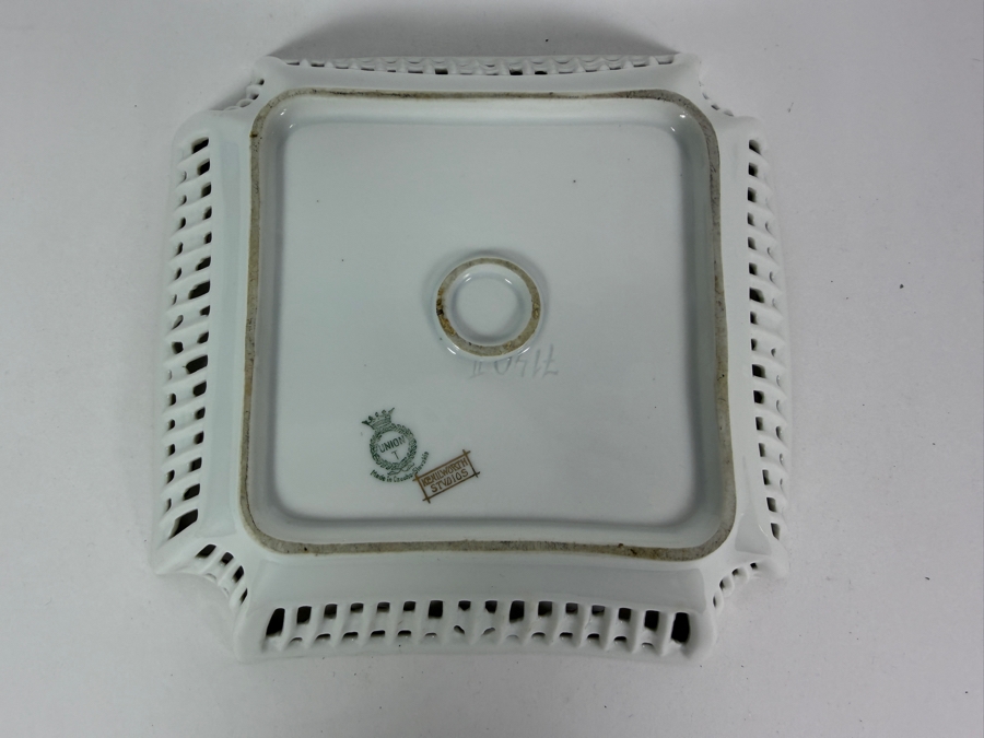 Antique Hand-painted Porcelain Dish With Reticulated Open-Lattice Design By Union T In Czechoslovakia Kenilworth Studios 8.5W X 8D X 2.25H [Photo 4]