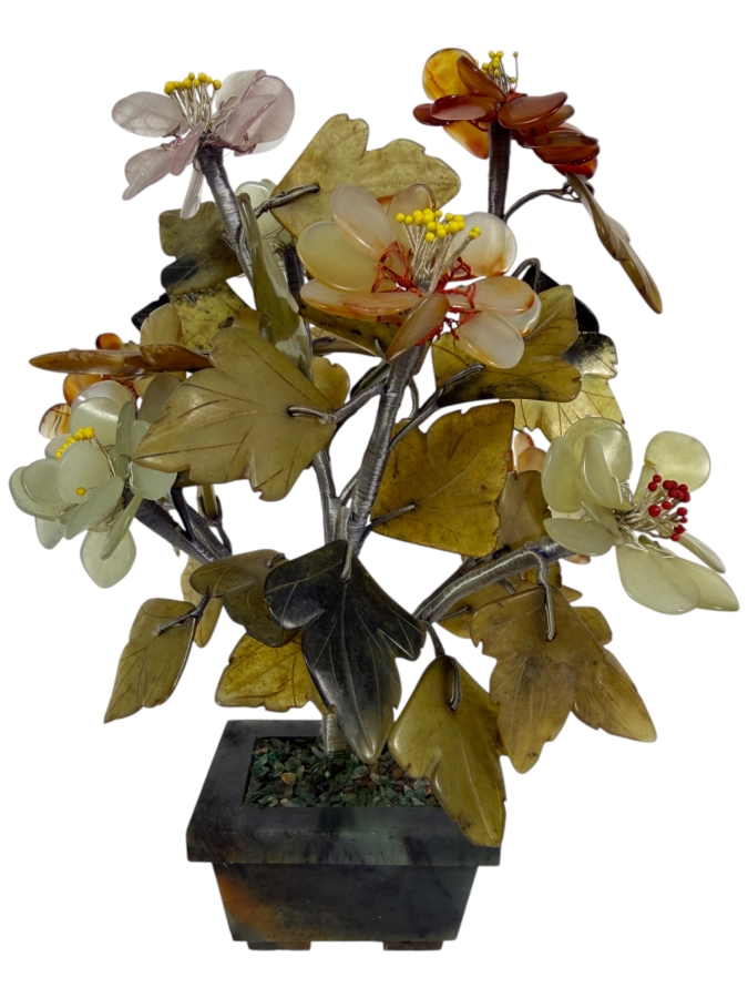 Vintage Chinese Multi-Gemstones Bonsai Tree 9'H