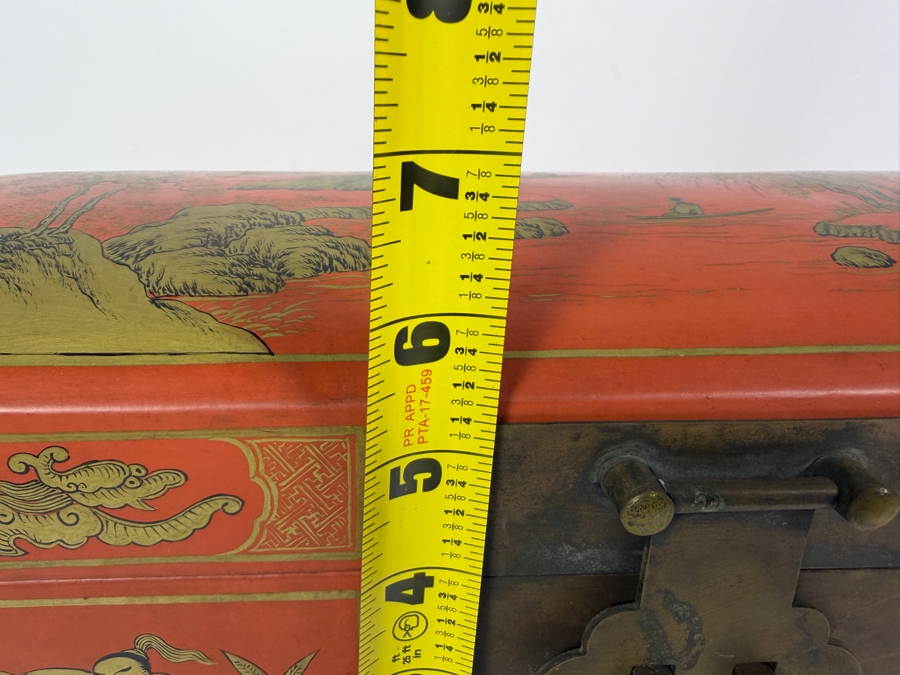 Antique 1840 Chinese Wooden Red Lacquered Chest Scroll Box 18.5W X 6D X 6H [Photo 15]