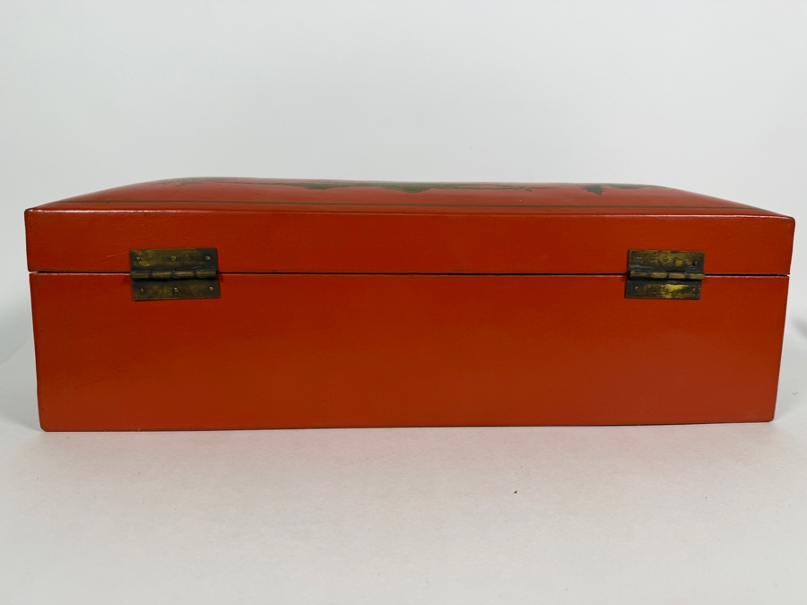 Antique 1840 Chinese Wooden Red Lacquered Chest Scroll Box 18.5W X 6D X 6H [Photo 10]
