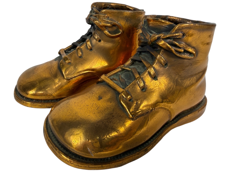Vintage Bronzed Copper-Dipped Baby Shoes 6'L