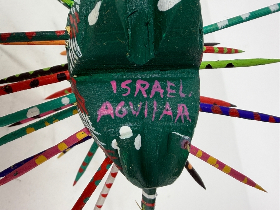 Vintage Oaxacan Hand-painted Porcupine Figurine Signed Israel Aguilar 5W [Photo 4]