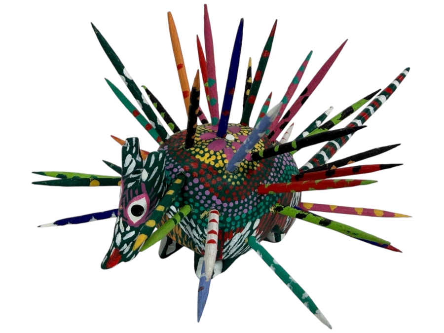 Vintage Oaxacan Hand-painted Porcupine Figurine Signed Israel Aguilar 5W