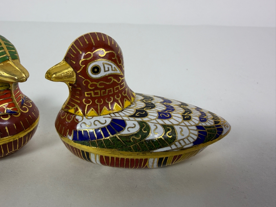 Pair Of Vintage Chinese Cloisonne Mallard Duck Trinket Boxes 3W [Photo 3]