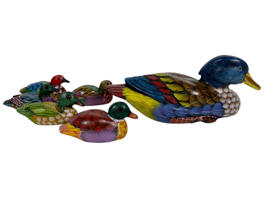 Hand-painted Wooden Duck Figurines From Alaska Largest Is 6'