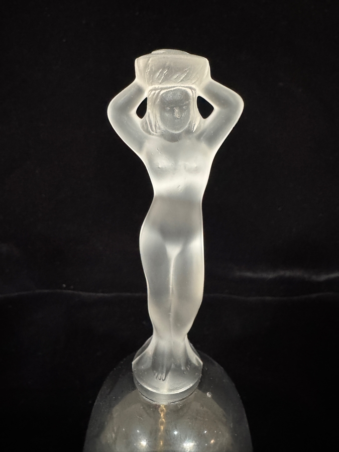 Vintage Bayel France Bacchante Frosted Nude Female Figurine Clear Lead Crystal Bell 7'H [Photo 2]