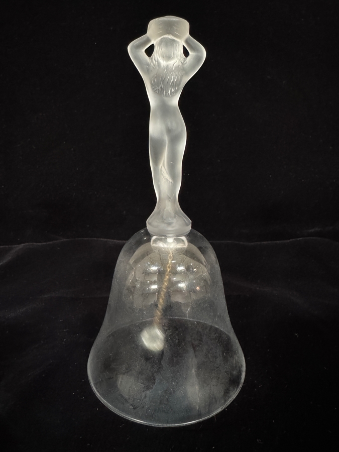 Vintage Bayel France Bacchante Frosted Nude Female Figurine Clear Lead Crystal Bell 7'H [Photo 3]