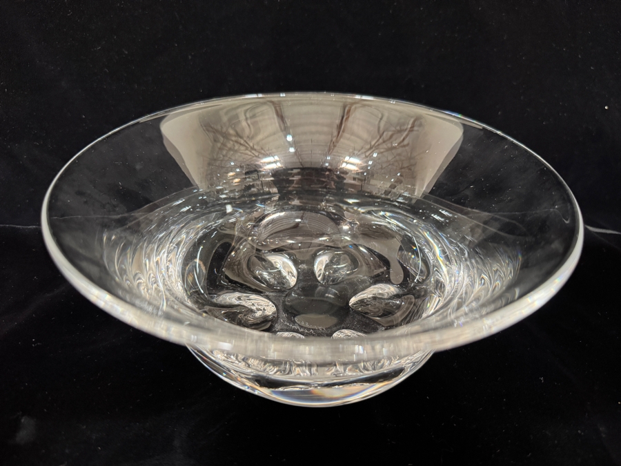 Vintage Mid-Century Modern Edward Hald For Orrefors Sweden Pinched Base Flared Clear Heavy Crystal Art Glass Console Bowl 8'W X 3.5'H [Photo 2]