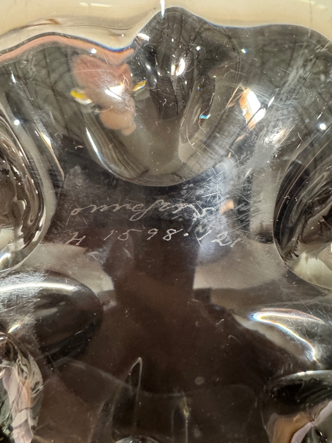 Vintage Mid-Century Modern Edward Hald For Orrefors Sweden Pinched Base Flared Clear Heavy Crystal Art Glass Console Bowl 8'W X 3.5'H [Photo 4]