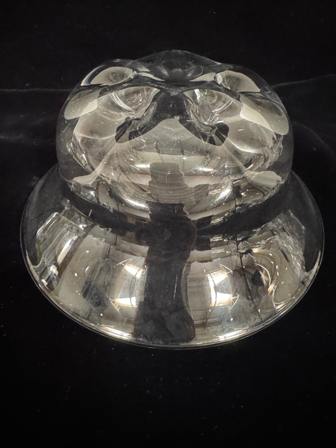 Vintage Mid-Century Modern Edward Hald For Orrefors Sweden Pinched Base Flared Clear Heavy Crystal Art Glass Console Bowl 8'W X 3.5'H [Photo 3]