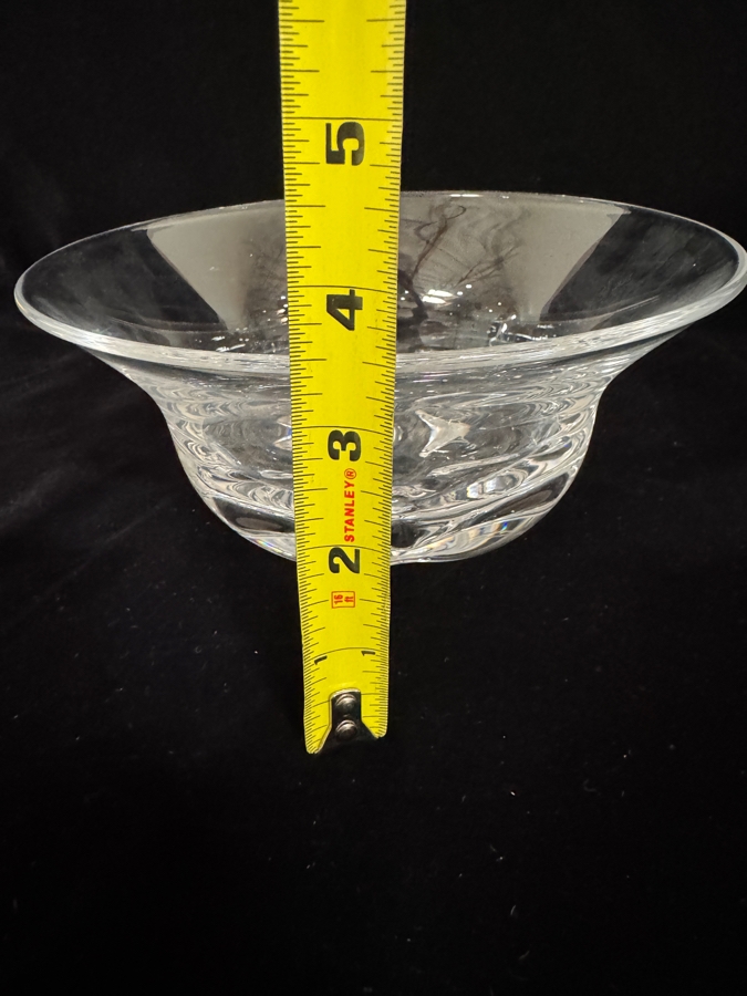 Vintage Mid-Century Modern Edward Hald For Orrefors Sweden Pinched Base Flared Clear Heavy Crystal Art Glass Console Bowl 8'W X 3.5'H [Photo 6]