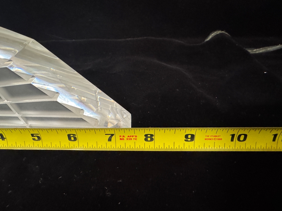 Vintage 1988 Peter VanderLaan Signed Deeply Cut Linear Bevel Geometric Triangular Clear Art Glass Sculpture Titled: 'Whittier Friend' 5'H 7.5'W X 3.25'H [Photo 6]