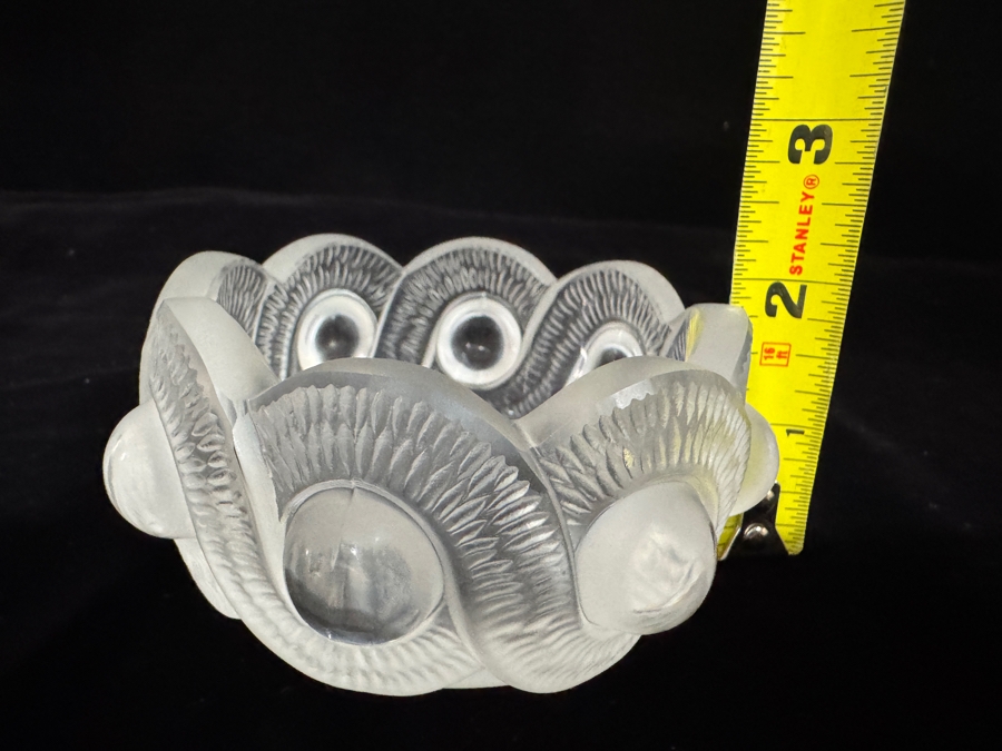 Vintage Lalique France Frosted Crystal Gao Pattern Art Deco Small Trinket Bowl Ashtray 4'W X 2'H [Photo 6]
