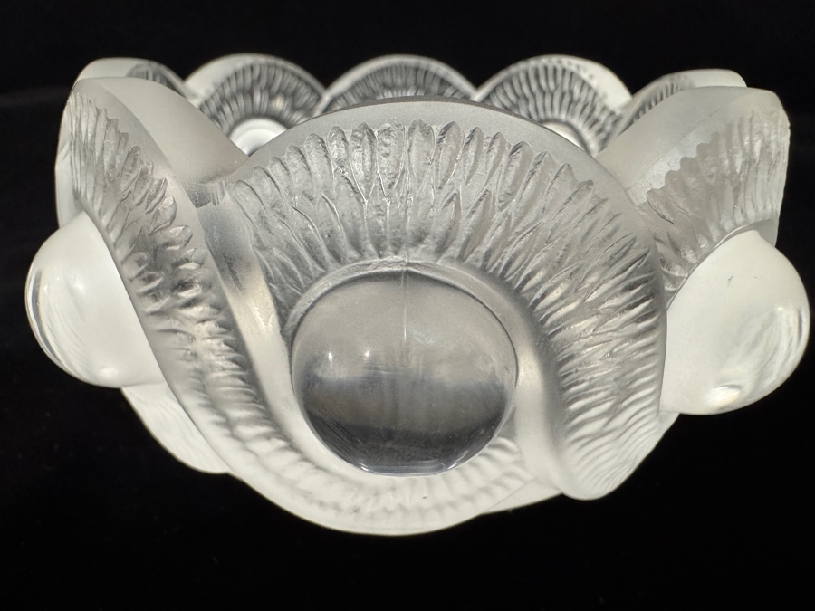 Vintage Lalique France Frosted Crystal Gao Pattern Art Deco Small Trinket Bowl Ashtray 4'W X 2'H [Photo 2]