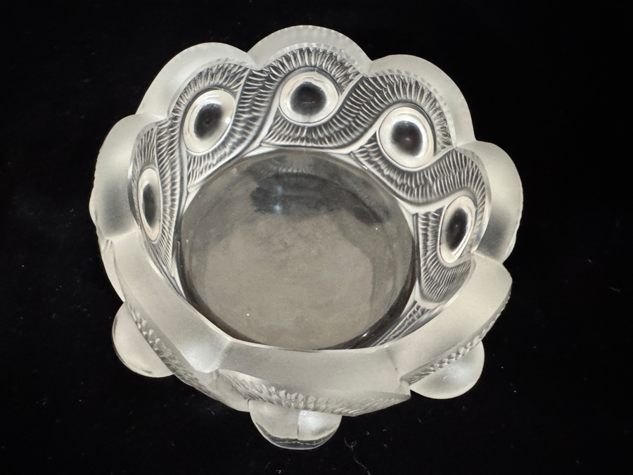 Vintage Lalique France Frosted Crystal Gao Pattern Art Deco Small Trinket Bowl Ashtray 4'W X 2'H [Photo 3]