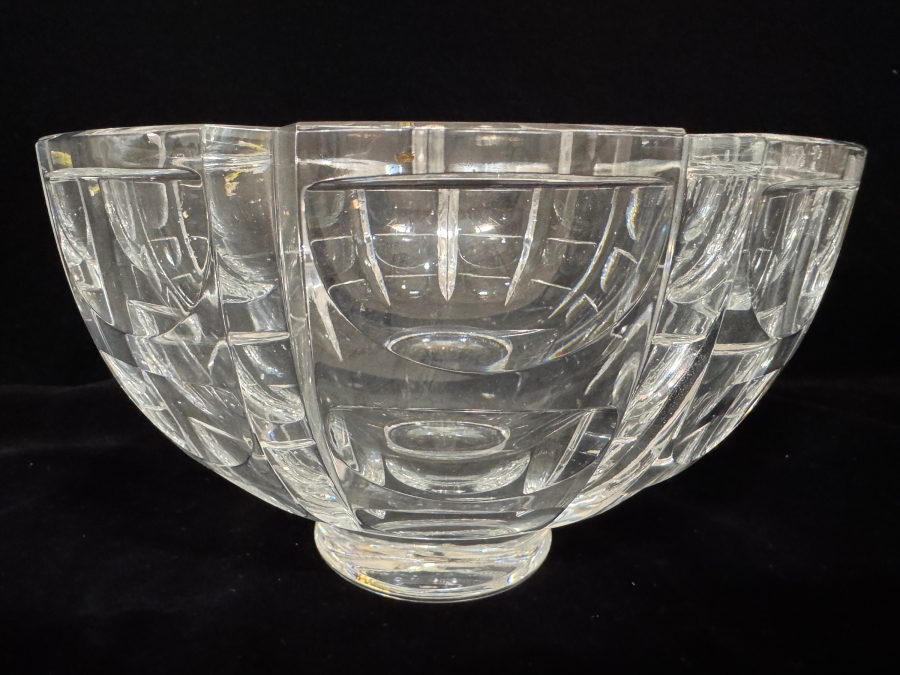 Vintage Simon Gate For Orrefors Sweden Thousand Windows Heavy Cut Crystal Pedestal Centerpiece Bowl 8'W X 5'H