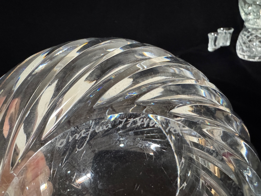 Vintage Jan Johansson For Orrefors Sweden Svaneholm Heavy Diagonal Swirl Cut Crystal Salad Centerpiece Bowl 7.5'W X 4.25'H [Photo 6]