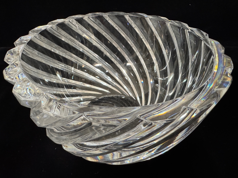Vintage Jan Johansson For Orrefors Sweden Svaneholm Heavy Diagonal Swirl Cut Crystal Salad Centerpiece Bowl 7.5'W X 4.25'H [Photo 2]