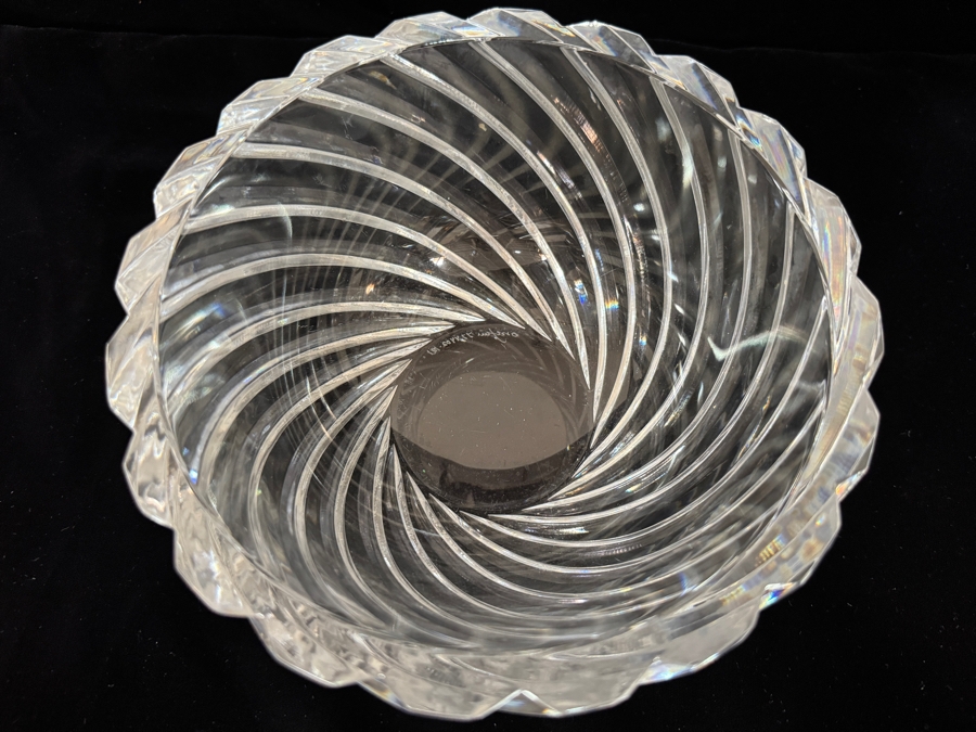 Vintage Jan Johansson For Orrefors Sweden Svaneholm Heavy Diagonal Swirl Cut Crystal Salad Centerpiece Bowl 7.5'W X 4.25'H [Photo 3]