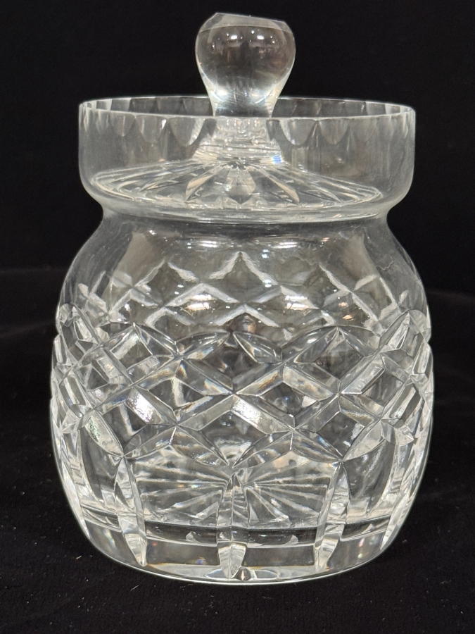 Vintage Cartier Signed French Heavy Cut Clear Lead Crystal Lidded Mini Biscuit Barrel Candy Jar 4.5'H