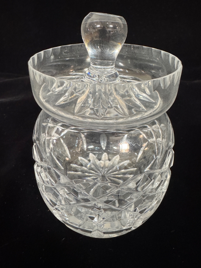 Vintage Cartier Signed French Heavy Cut Clear Lead Crystal Lidded Mini Biscuit Barrel Candy Jar 4.5'H [Photo 2]