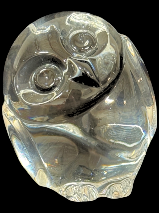 Vintage Lloyd Atkins For Steuben Clear Crystal Wise Owl Figurine Paperweight 2.5'H
