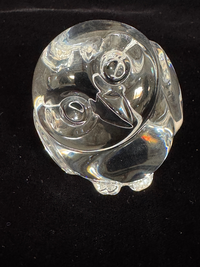 Vintage Lloyd Atkins For Steuben Clear Crystal Wise Owl Figurine Paperweight 2.5'H [Photo 2]