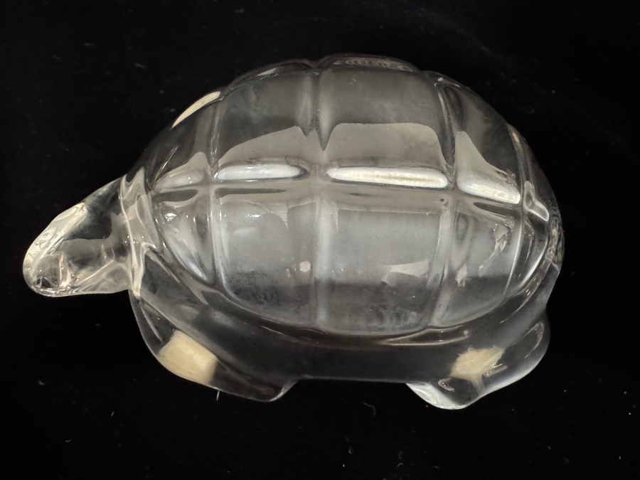 Vintage Signed Baccarat France Clear Lead Crystal Tortoise Turtle Figurine Paperweight 3.5'H X 1.6'H