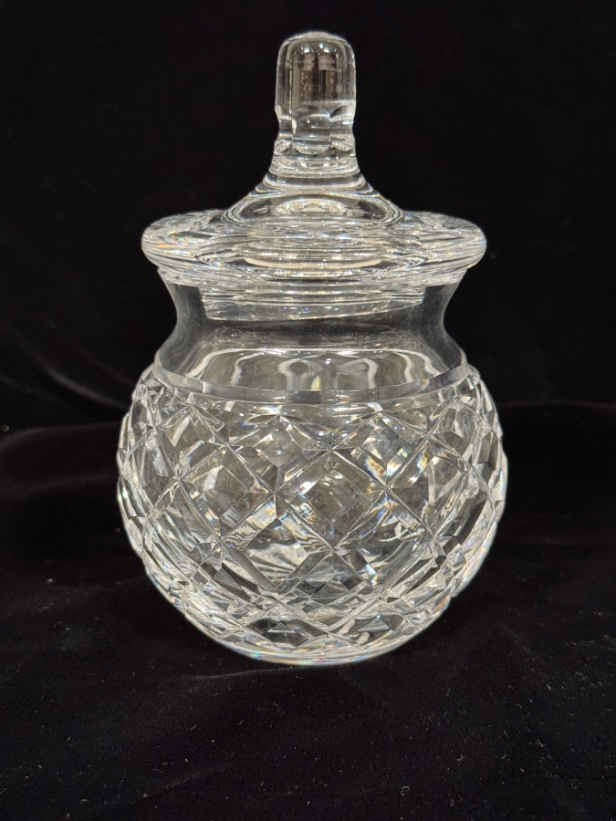 Vintage Waterford Crystal Giftware Pattern Lidded Honey Pot Jam Marmalade Jelly Jar 5.6'H