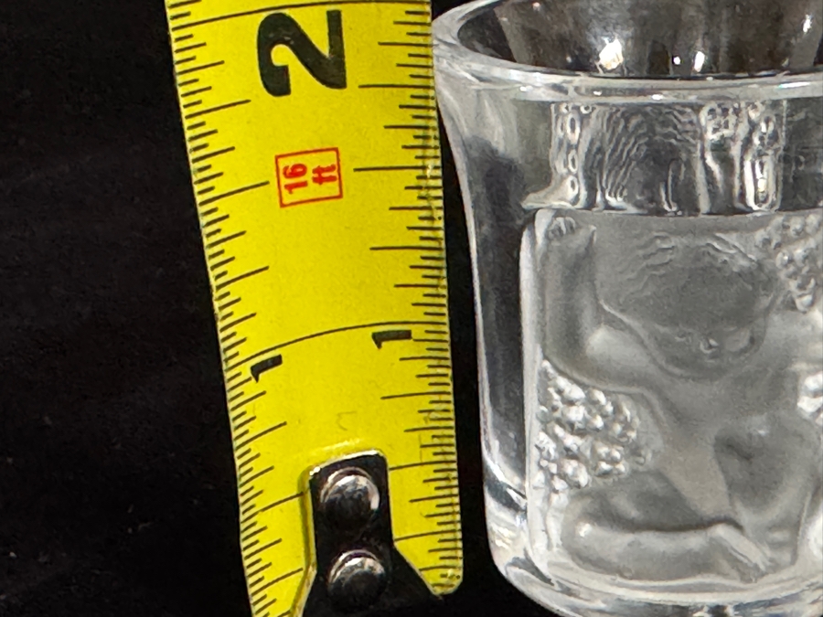 Vintage Lalique France Crystal Les Enfants Cherub Clear And Frosted Panel Cordial Shot Glasses Set Of 2 1.75'H [Photo 5]